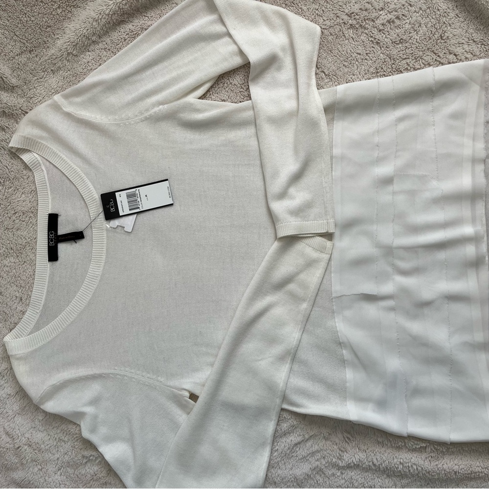 BCBG White Lightweight Crew Neck Sweater
